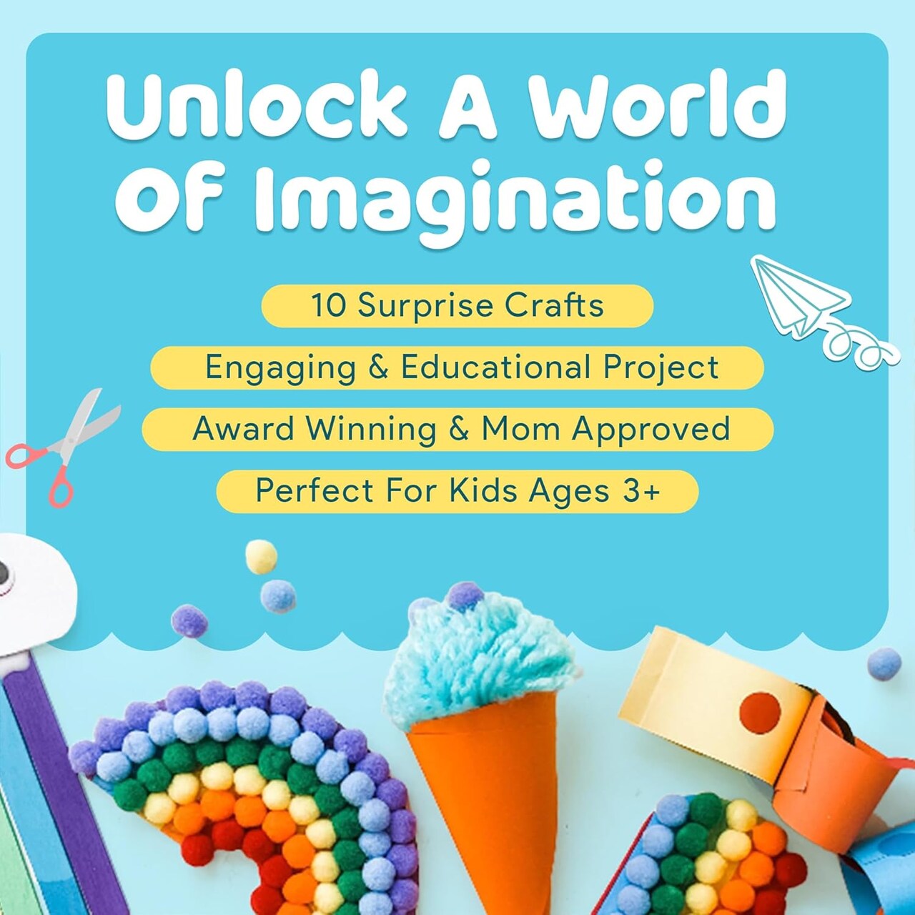 Craft Box for Kids – 10 All-in-One Arts and Crafts Projects for Kids Ages 4-8, Mess-Free Educational DIY Activity Kit for Preschool, Kindergarten & Homeschool, Creative Gift for Boys & Girls Ages 3-8